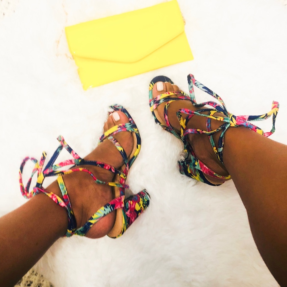 Colorful Tie Up Heels - Picture 1 of 5